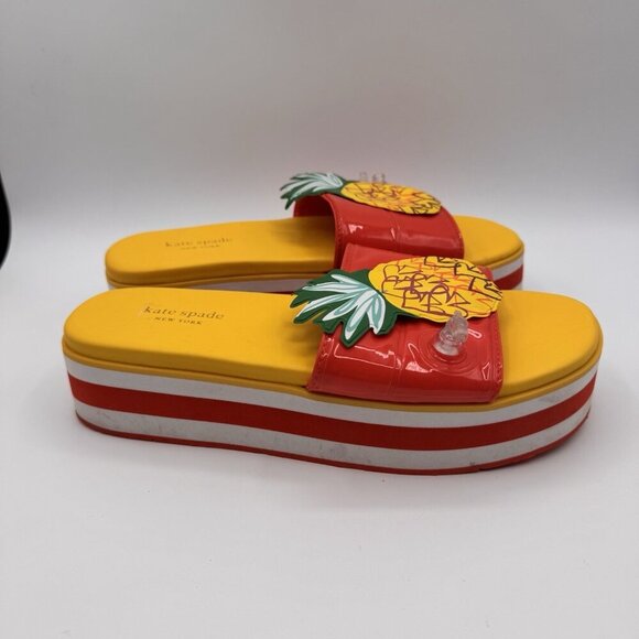 Kate Spade Size 9 Inflatable Limoncello Pineapple Sandals Slide Stripe Platform - Picture 2 of 6